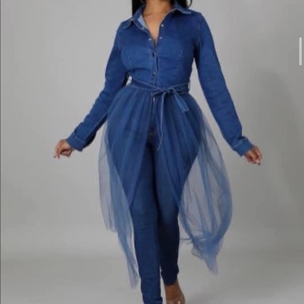 Denim & Tulle Belted Top